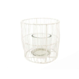 Κηροπήγιο Μεταλλικό Συρμάτινο 012.862134043 14x14cm White Μέταλλο,Γυαλί