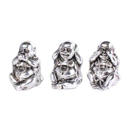 Διακοσμητικός Βούδας See Hear Say (Σετ 3Τμχ) 014.BU0050 14x12x15cm Silver Κεραμικό