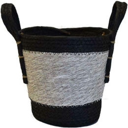 Καλάθι 00.06.67300 23x20cm Black-White Ψάθα