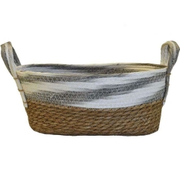 Καλάθι Ριγέ 00.06.67319 34x24x15cm Natural-Grey Ψάθα