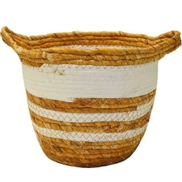 Καλάθι Ριγέ 00.06.67420 Φ22x19cm White-Natural Ψάθα