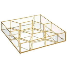 Διακοσμητικός Δίσκος 07.182240 25x25x5cm Clear-Gold Μέταλλο,Γυαλί