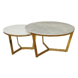 OTTO SET 2 ΤΡΑΠΕΖΑΚΙΑ ΣΑΛΟΝΙΟΥ , ΧΡΩΜΙΟ ΧΡΥΣΟ, SINTERED STONE GREY-WHITE MARBLE