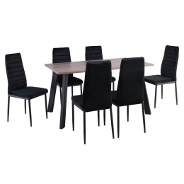 JETTA-BAXTER ΤΡΑΠΕΖΑΡΙΑ ΜΕΤΑΛΛ Ο ΒΑΦΗ ΜΑΥΡΟ, ΤΡΑΠΕΖΙ SONOMA OAK + 6 ΚΑΡΕΚΛΕΣ VELURE ΜΑΥΡΟ