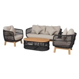 MARK SET ΣΑΛΟΝΙ ΚΗΠΟΥ 4 ΤΕΜΑΧΙΩΝ ACACIA ΦΥΣΙΚΟ, ROPE WICKER ΜΑΥΡΟ, ΜΑΞΙΛΑΡΙΑ ΜΠΕΖ