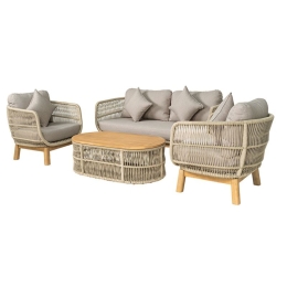 MARK SET ΣΑΛΟΝΙ ΚΗΠΟΥ 4ΤΕΜ, ACACIA ΦΥΣΙΚΟ, ΜΑΞΙΛΑΡΙΑ ΜΠΕΖ ROPE WICKER ΜΠΕΖ