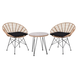 SALSA CORAL COFFEE SET ΚΗΠΟΥ ΜΕΤΑΛΛΟ ΜΑΥΡΟ - ΓΥΑΛΙ - WICKER ΦΥΣΙΚΟ: ΤΡΑΠΕΖΑΚΙ+2 ΠΟΛΥΘΡΟΝΕΣ