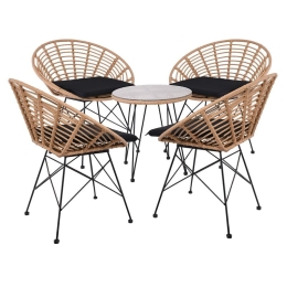 SALSA CORAL COFFEE SET ΚΗΠΟΥ ΜΕΤΑΛΛΟ ΜΑΥΡΟ - ΓΥΑΛΙ - WICKER ΦΥΣΙΚΟ: ΤΡΑΠΕΖΑΚΙ+4 ΠΟΛΥΘΡΟΝΕΣ