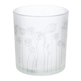 ΦΑΝΑΡΙ ΚΑΤΑΙΓΙΔΑΣ CYLINDRICAL "FLOWER" ΛΟΥΛΟΥΔΑΤΟ DESIGN ΓΥΑΛΙΝΟ ΛΕΥΚΟ PU 18 H. CM D. 7 CM