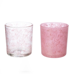 ΦΑΝΑΡΙ ΚΑΤΑΙΓΙΔΑΣ CYLINDRICAL "ROSE" ΛΟΥΛΟΥΔΑΤΟ PATTERN ΓΥΑΛΙΝΟ CLEAR ROSE PU 18 PCS. ASSORTED H. CM D. 7 CM