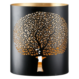 ΦΑΝΑΡΙ ΚΑΤΑΙΓΙΔΑΣ CYLINDRICAL "SOLITARY TREE" ΔΕΝΤΡΟ MOTIF ΜΕΤΑΛΛΟ ΜΑΥΡΟ ΧΡΥΣΟ PU 4 17X12X20CM