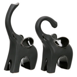  SCULPTURE ELEPHANT CERAMIC BLACK 2 ASSORTED 9X6X17CM 9X6X17CM