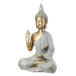  ΦΙΓΟΥΡΑ BUDDHA ΣΥΝΘΕΤΙΚΗ ΡΗΤΙΝΗ ΓΚΡΙ ΧΡΥΣΟ ΧΡΩΜΑ 16X8X25CM 16X8X25CM