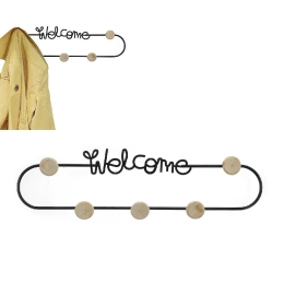 ΚΡΕΜΑΣΤΡΑ ΡΟΥΧΩΝ 'WELCOME' 5 ΘΕΣΕΩΝ ΕΠΙΤΟΙΧΙΑ ΜΑΥΡΟ/ΦΥΣΙΚΟ ΜΕΤΑΛΛΟ/ΞΥΛΟ 50X5.5X12.5CM