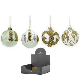 ΜΠΑΛΑ ΜΕ GLITTER ΔΙΑΚΟΣΜΗΣΗ ΛΕΥΚΟ/ΧΡΥΣΟ ΓΥΑΛΙ Φ8CM ΣΕ 4 ΣΧΕΔΙΑ