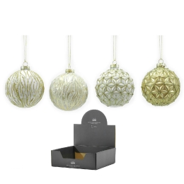 ΜΠΑΛΑ ΜΕ GLITTER ΔΙΑΚΟΣΜΗΣΗ ΛΕΥΚΟ/ΧΡΥΣΟ ΓΥΑΛΙ Φ8CM ΣΕ 4 ΣΧΕΔΙΑ