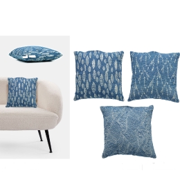 ΜΑΞΙΛΑΡΙ JACQUARD ΜΠΛΕ/ΛΕΥΚΟ 100% ΠΟΛΥΕΣΤΕΡΑΣ 45X45CM ΣΕ 3 ΣΧΕΔΙΑ