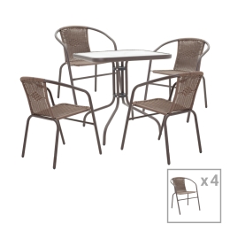 TΡΑΠΕΖΑΡΙΑ OBBI-WATSON PAKOWORLD ΣΕΤ 5ΤΕΜ ΚΑΦΕ ΜΕΤΑΛΛΟ-PE RATTAN 80X80X70ΕΚ