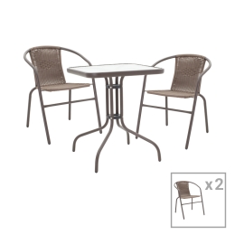 TΡΑΠΕΖΑΡΙΑ OBBI-WATSON PAKOWORLD ΣΕΤ 3ΤΕΜ ΚΑΦΕ ΜΕΤΑΛΛΟ-PE RATTAN 60X60X70ΕΚ