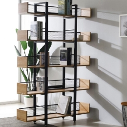 ΒΙΒΛΙΟΘΗΚΗ MUSHA PAKOWORLD ΜΕΤΑΛΛΟ ΜΑΥΡΟ ΜΕ OAK ΑΠΟΧΡΩΣΗ 120X22X185ΕΚ