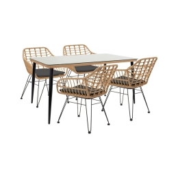 ΤΡΑΠΕΖΑΡΙΑ NAOKI II PAKOWORLD ΣΕΤ 5 ΤΜΧ RATTAN ΦΥΣΙΚΟ-ΜΑΥΡΟ ΜΕΤΑΛΛΟ-ΓΥΑΛΙ 160X90X78ΕΚ