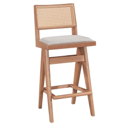 ΣΚΑΜΠΟ BAR WINSLOW PAKOWORLD ΞΥΛΟ RUBBERWOOD ΑΝΟΙΚΤΟ ΚΑΡΥΔΙ-PVC RATTAN ΦΥΣΙΚΟ-ΥΦΑΣΜΑ ΓΚΡΙ 44.5X46X98ΕΚ