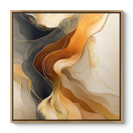 ΠΙΝΑΚΑΣ ΣΕ ΚΑΜΒΑ "SAND AND WIND ABSTRACT" MEGAPAP ΨΗΦΙΑΚΗΣ ΕΚΤΥΠΩΣΗΣ ΜΕ ΚΟΡΝΙΖΑ ΧΡΩΜΑ ΧΡΥΣΟ 100X100X3ΕΚ.