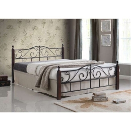 Κρεβάτι Adel Με Μέταλλο Και Ξύλο Ε8206 Black - Καρυδί 160x200cm Υπέρδιπλo Ξύλο,Ύφασμα
