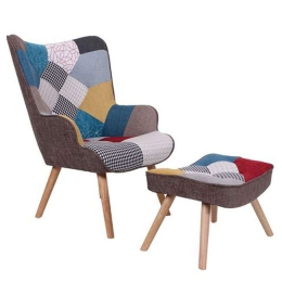 Πολυθρόνα Με Σκαμπώ Maron ΕΜ143,4W Patchwork Ξύλο,Ύφασμα