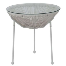 Τραπεζάκι Μεταλλικό Με Rattan Acapulco Φ.50cm Ε246,Α1 White