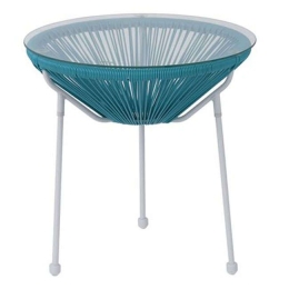 Τραπεζάκι Μεταλλικό Με Rattan Acapulco Φ.50cm Ε246,Α3 Blue