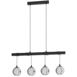 Φωτιστικό Οροφής - Ράγα 39761 Argallo E27/4 Black-Clear Eglo Μέταλλο,Γυαλί