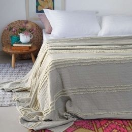 Κουβερλί Reina Stonewashed Beige Melinen Υπέρδιπλο 200x240cm Πολυέστερ