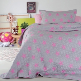 Κουβερλί Παιδικό Star Girl Grey-Pink Melinen Μονό Microfiber