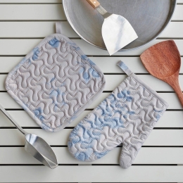 Πιάστρα Και Γάντι Κουζίνας Σετ 2τμχ Amelia Beige-Blue Melinen Microfiber