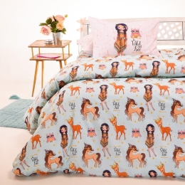 Σεντόνια Παιδικά Indian Girl (Σετ 3τμχ) Light Blue Melinen Μονό 170x270cm 100% Βαμβάκι