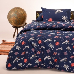 Σεντόνια Παιδικά Planet (Σετ 3τμχ) Blue Melinen Μονό 170x270cm 100% Βαμβάκι
