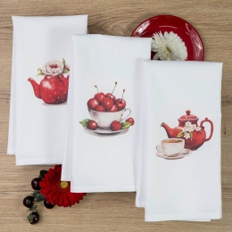 Borea Ποτηρόπανα Κουζίνας Cherry Σετ 3ΤΜΧ (3) 50 x 70 cm Λευκό