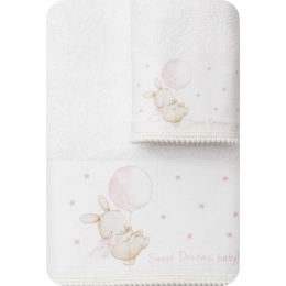 Borea Πετσέτες Σετ 2ΤΜΧ Sweet Dreams Baby Λευκό-Ροζ 70 x 120 / 30 x 50 cm Λευκό-Ροζ