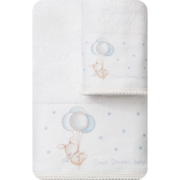 Borea Πετσέτες Σετ 2ΤΜΧ Sweet Dreams Baby Λευκό-Σιέλ 70 x 120 / 30 x 50 cm Λευκό-Σιέλ