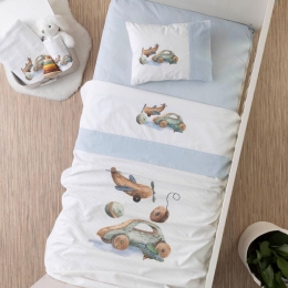 Borea Σεντόνια Κούνιας Σετ Toys 120 x 170 cm + 120 x 160 cm+ 30 x 40 cm Λευκό-Σιέλ