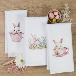 Borea Ποτηρόπανα Κουζίνας BunnyCup Σετ 3ΤΜΧ (3) 50 x 70 cm Λευκό