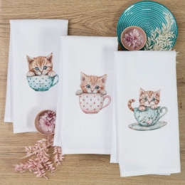 Borea Ποτηρόπανα Κουζίνας Teacup Σετ 3ΤΜΧ (3) 50 x 70 cm Λευκό