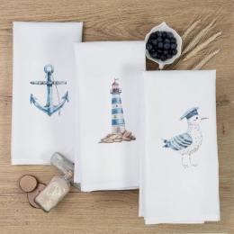 Borea Ποτηρόπανα Κουζίνας Seagull Σετ 3ΤΜΧ (3) 50 x 70 cm Λευκό