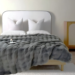 Bonsai Home Κουβέρτα Γούνινη/Βελούδινη Super Soft Μονή 160×220 – Luxury Rabbit Fur Γκρι