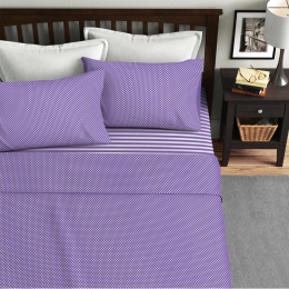 Ariete Casa Σετ Σεντόνια Υπέρδιπλο 220×240 - Ριγέ/Πουά Μωβ