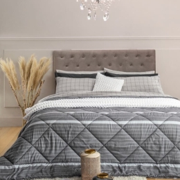 Amo la Casa Πάπλωμα King Size 260x250 Microsatin Printed - Aria Ανθρακί Ριγέ