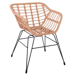 Salsa πολυθρόνα κήπου wicker σε φυσικό χρώμα με μεταλλικά μαύρα πόδια 56x57x76 εκ