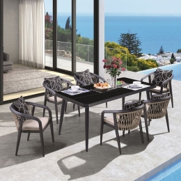 Jardin σετ τραπεζαρίας με έξι πολυθρόνες από αλουμίνιο και σχοινί 