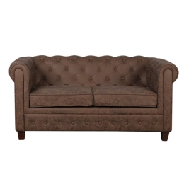 Διθέσιος καναπές τύπου Chesterfield με ύφασμα antique καφέ 153x82x73 εκ